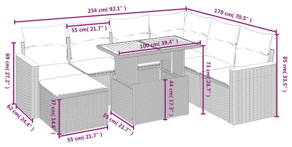 8 részes bézs polyrattan kerti ülőgarnitúra párnával