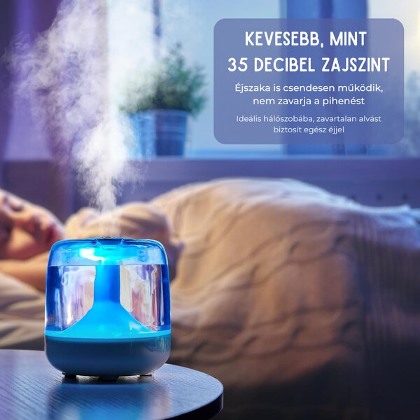 Modern USB Párásító Színes LED Világítással Csendes Működéssel, Vízszint Érzékelős Automatikus Kikapcsolással, Fehér