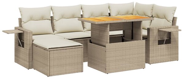 7 részes bézs polyrattan kerti ülőgarnitúra párnákkal