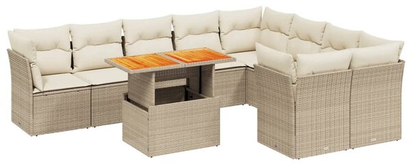 10 részes bézs polyrattan kerti ülőgarnitúra párnával