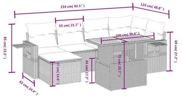 7 részes bézs polyrattan kerti ülőgarnitúra párnákkal