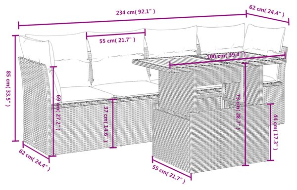 5 részes bézs polyrattan kerti ülőgarnitúra párnákkal