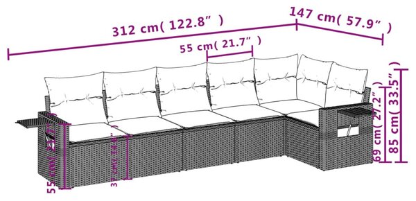 6 részes bézs polyrattan kerti ülőgarnitúra párnával