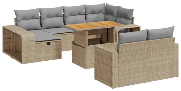 11 részes bézs polyrattan kerti ülőgarnitúra párnákkal