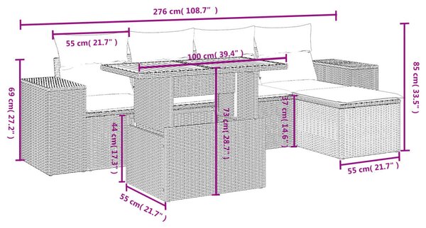 6 részes bézs polyrattan kerti ülőgarnitúra párnával