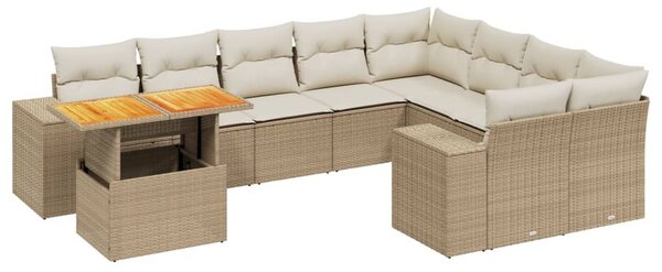10 részes bézs polyrattan kerti ülőgarnitúra párnával