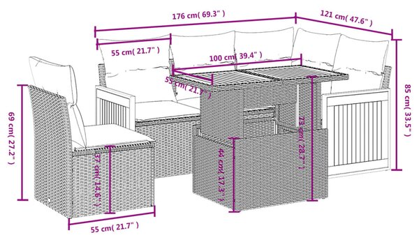 6 részes bézs polyrattan kerti ülőgarnitúra párnával