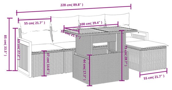6 részes bézs polyrattan kerti ülőgarnitúra párnával