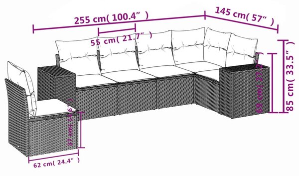 6 részes bézs polyrattan kerti ülőgarnitúra párnával