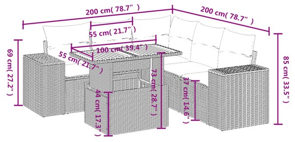 6 részes bézs polyrattan kerti ülőgarnitúra párnával