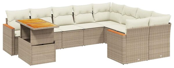 10 részes bézs polyrattan kerti ülőgarnitúra párnával