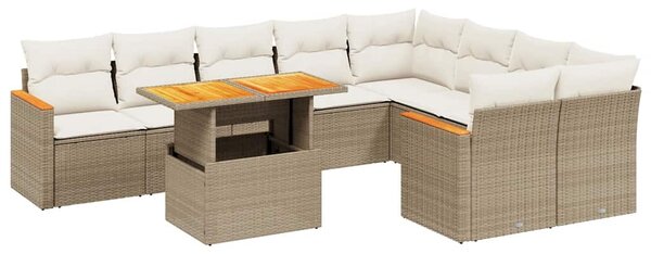 10 részes bézs polyrattan kerti ülőgarnitúra párnával