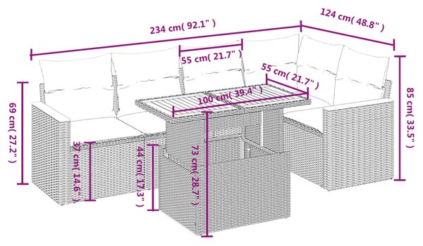 6 részes bézs polyrattan kerti ülőgarnitúra párnával