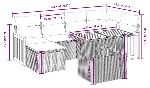 7 részes bézs polyrattan kerti ülőgarnitúra párnákkal