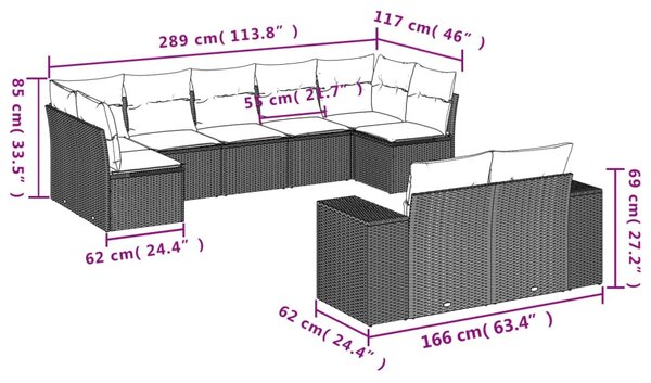 9 részes bézs polyrattan kerti ülőgarnitúra párnákkal