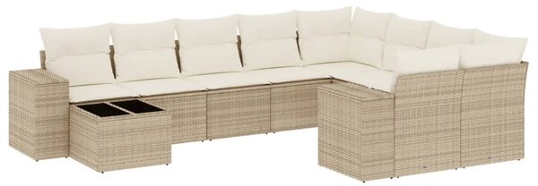 10 részes bézs polyrattan kerti ülőgarnitúra párnával