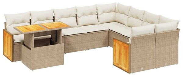 10 részes bézs polyrattan kerti ülőgarnitúra párnával