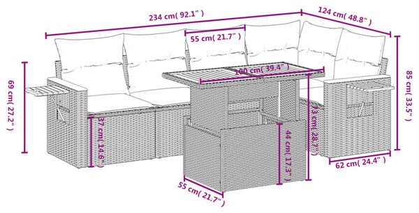 6 részes bézs polyrattan kerti ülőgarnitúra párnával
