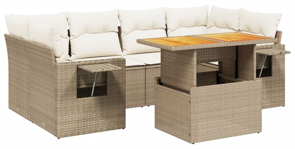 7 részes bézs polyrattan kerti ülőgarnitúra párnákkal