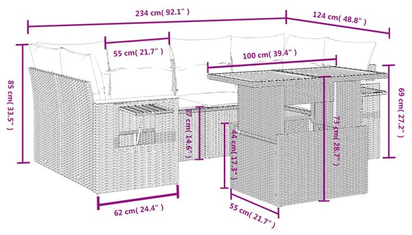 7 részes bézs polyrattan kerti ülőgarnitúra párnákkal