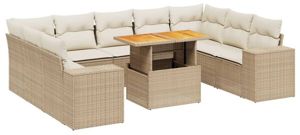 10 részes bézs polyrattan kerti ülőgarnitúra párnával