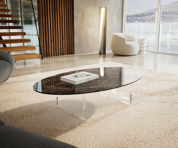 DELIFE Dohányzóasztal Edge ovális 140x80 cm kerámia emperador extra lucidato sötétbarna Lumia akril