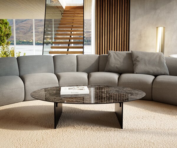 DELIFE Dohányzóasztal Edge ovális 140x80 cm kerámia emperador extra lucidato sötétbarna Salto fém fekete