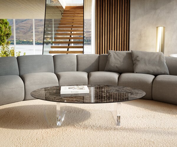 DELIFE Dohányzóasztal Edge ovális 140x80 cm kerámia emperador extra lucidato sötétbarna Lumia akril