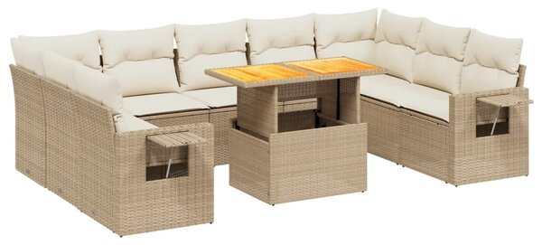 10 részes bézs polyrattan kerti ülőgarnitúra párnával