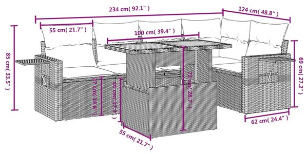 6 részes bézs polyrattan kerti ülőgarnitúra párnával