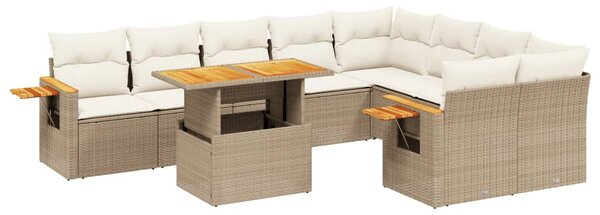 10 részes bézs polyrattan kerti ülőgarnitúra párnával
