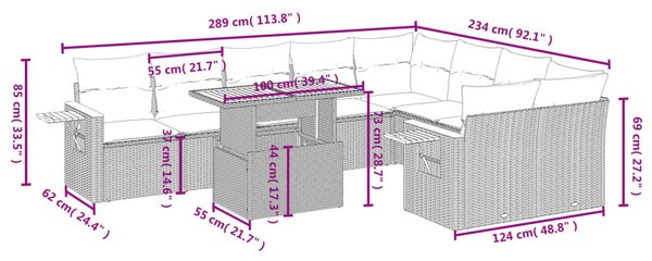 10 részes bézs polyrattan kerti ülőgarnitúra párnával