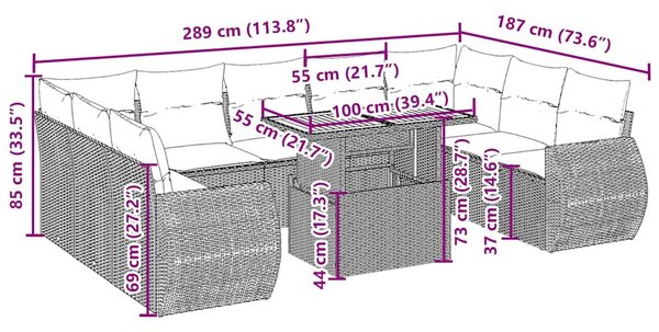 10 részes bézs polyrattan kerti ülőgarnitúra párnával