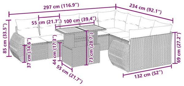 10 részes bézs polyrattan kerti ülőgarnitúra párnával
