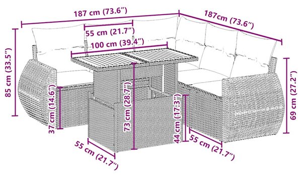 6 részes bézs polyrattan kerti ülőgarnitúra párnával
