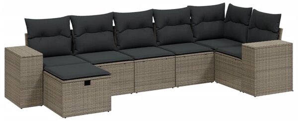 7 részes világosszürke polyrattan kerti ülőgarnitúra párnákkal