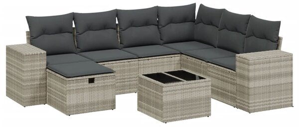 8 részes világosszürke polyrattan kerti ülőgarnitúra párnával