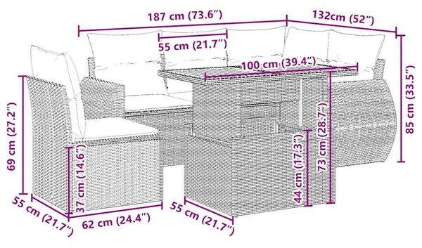 6 részes bézs polyrattan kerti ülőgarnitúra párnával