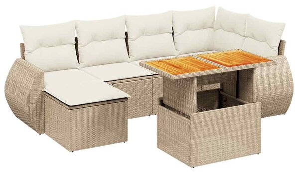 7 részes bézs polyrattan kerti ülőgarnitúra párnákkal