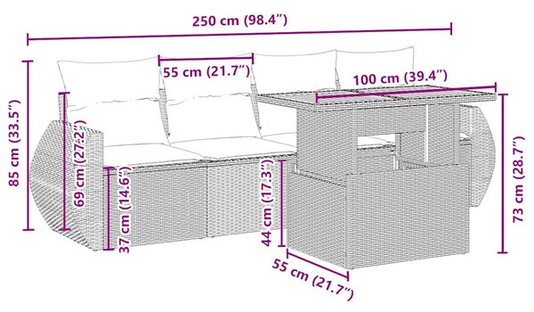 5 részes bézs polyrattan kerti ülőgarnitúra párnákkal