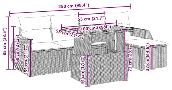6 részes bézs polyrattan kerti ülőgarnitúra párnával