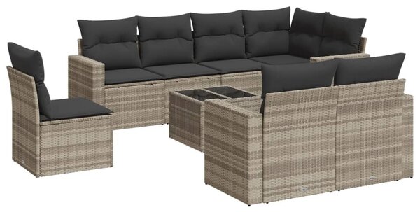9 részes világosszürke polyrattan kerti ülőgarnitúra párnával