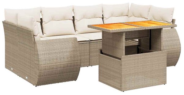 7 részes bézs polyrattan kerti ülőgarnitúra párnákkal