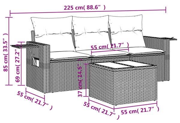 4 részes bézs polyrattan kerti ülőgarnitúra párnákkal