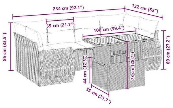 7 részes bézs polyrattan kerti ülőgarnitúra párnákkal