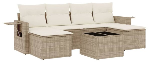 7 részes bézs polyrattan kerti ülőgarnitúra párnákkal
