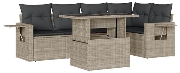 6 részes világosszürke polyrattan kerti ülőgarnitúra párnákkal