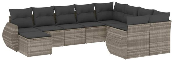 10 részes világosszürke polyrattan kerti ülőgarnitúra párnákkal