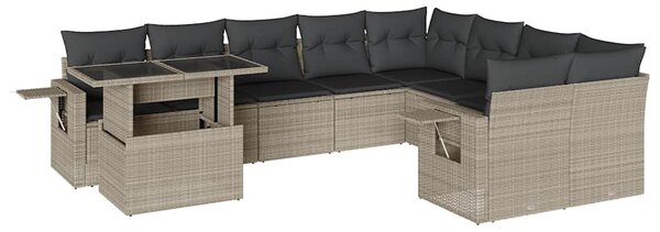 10 részes világosszürke polyrattan kerti ülőgarnitúra párnákkal