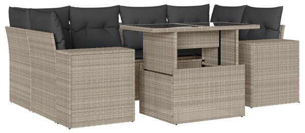 7 részes világosszürke polyrattan kerti ülőgarnitúra párnákkal
